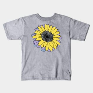 Yellow and Gray Flower Drawing with Black Line Kids T-Shirt